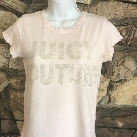 JUICY COUTURE Light Pink Distressed Tee Shirt Sz S - Picture 3 of 8
